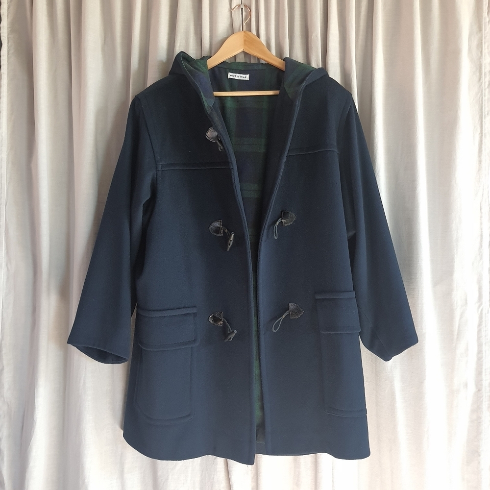 Made in USA Vintage Wool Toggle Duffle Coat Flannel Linning Heavy Jacket